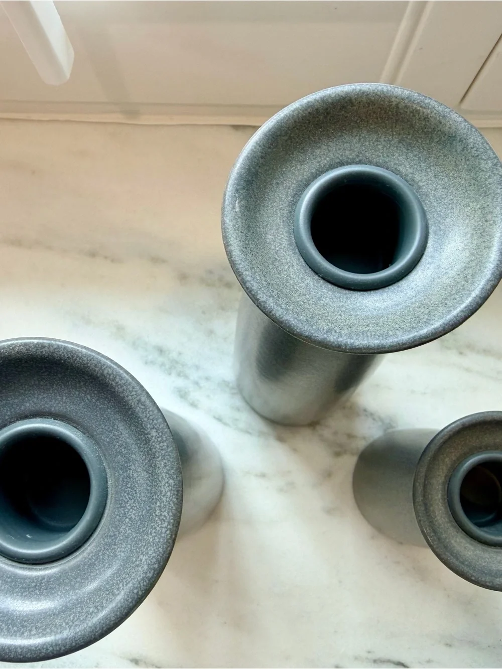 Crate&Barrel Sleek Dark Gray Ceramic Taper Candle Holder Trio